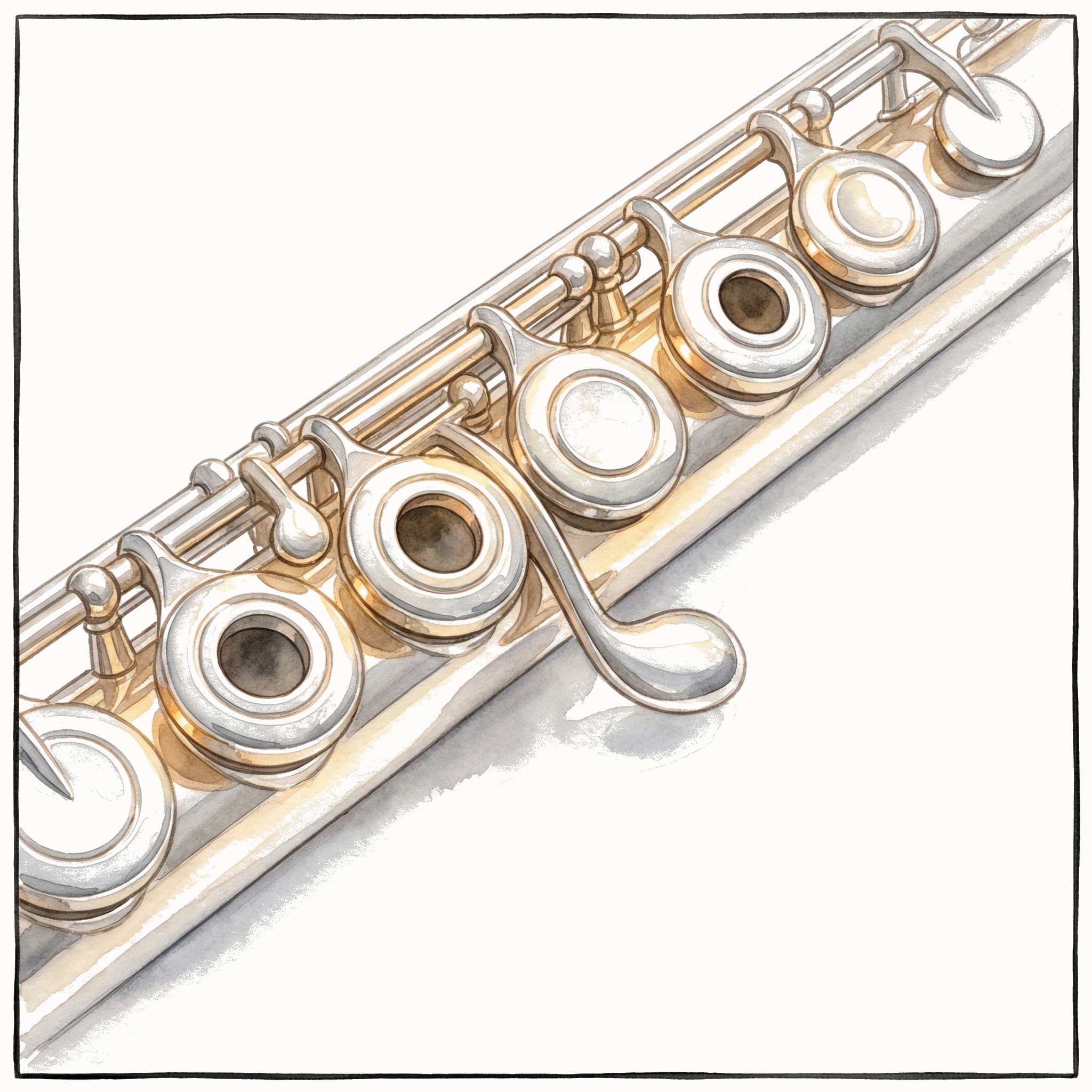 Querflöte Detailansicht — Mechanik und Klappen